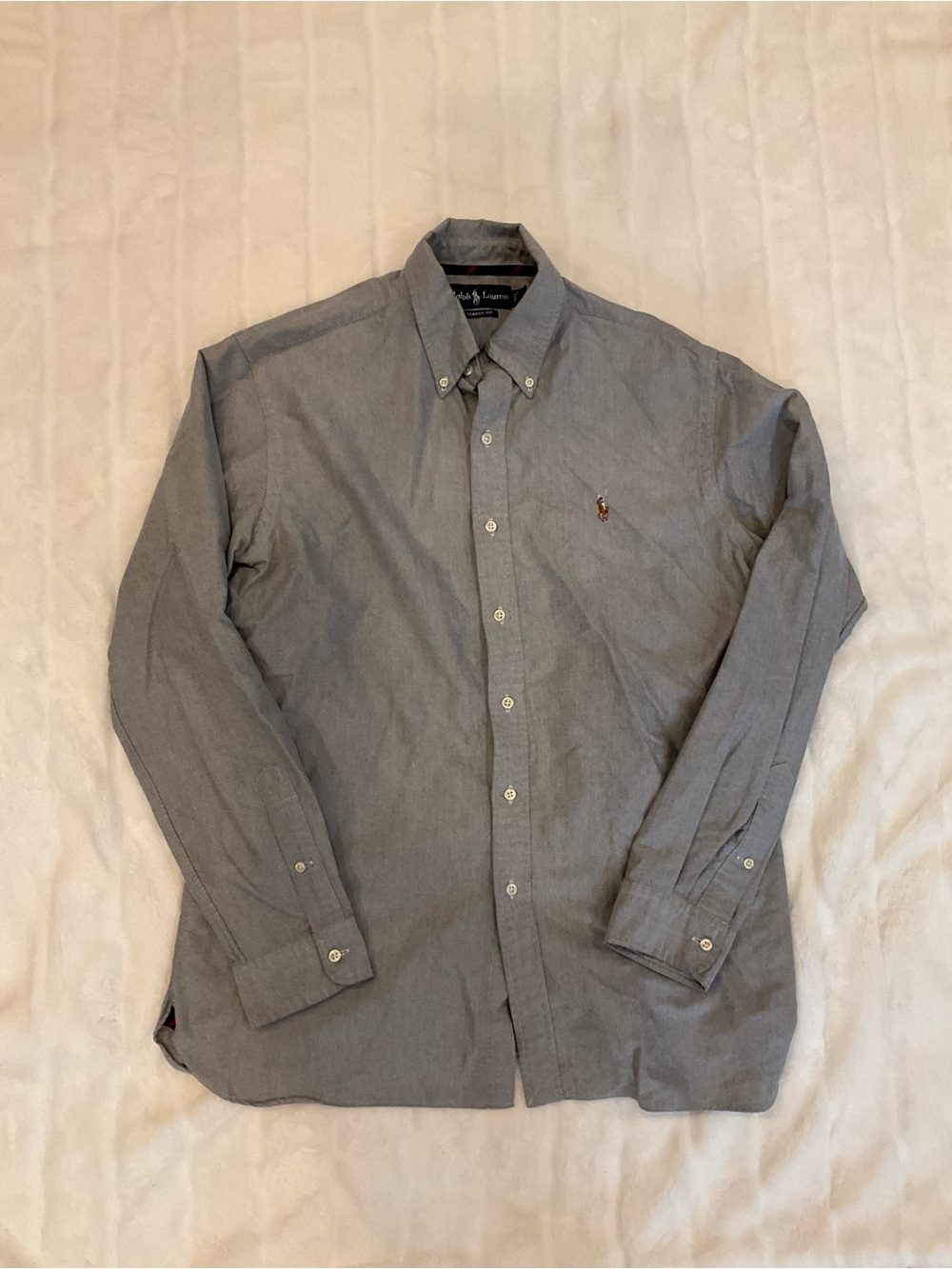 Ralph Lauren Men's Button-Down Shirt - Gray with Embroidered Pony